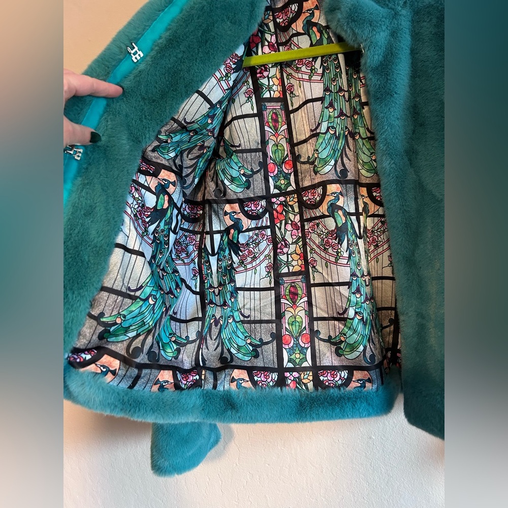 Glass Garden Lined Emerald Faux Fur Coat, Blackmilk Size 10 - Picture 3 of 5